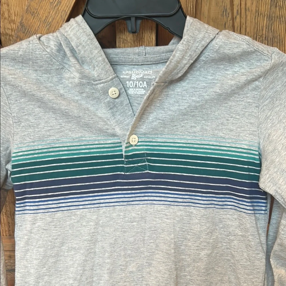 OshKosh B'gosh Gray and Blue hooded Long Sleeve Tee